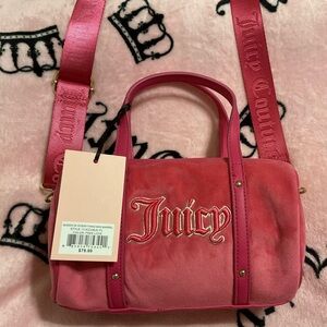 Juicy Couture Queen Of Everything Mini Barrel Velour Crossbody Free Love Pink